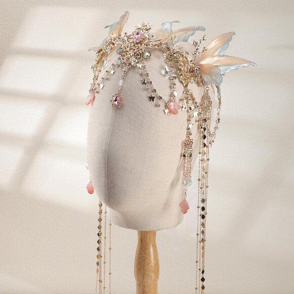 Renaissance Butterfly Elf Fairy Crown - Fairy Headband with Pink Butterfly Wings - Picture 5 of 8